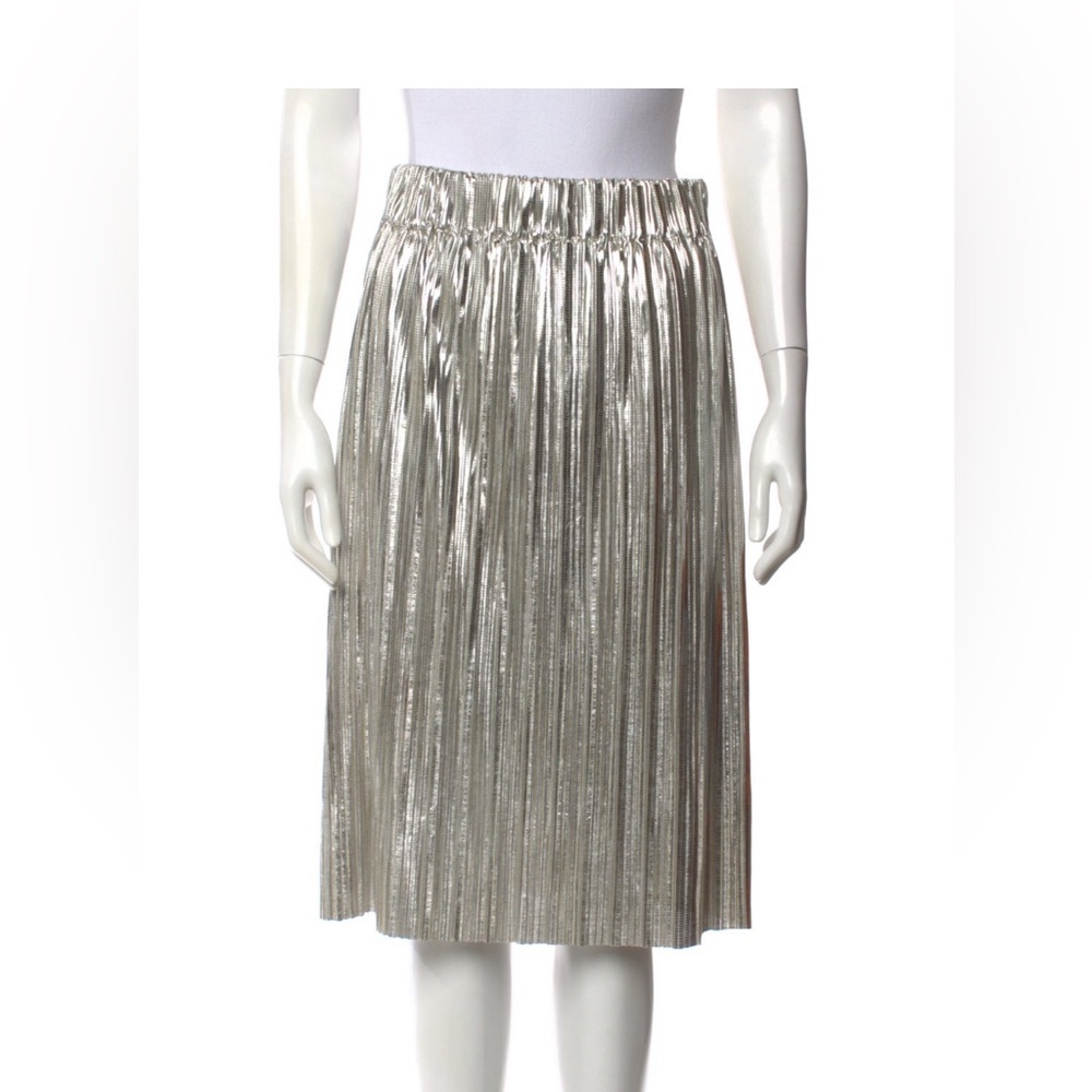 Isabel Marant Metallic Silver Pleated Midi Skirt